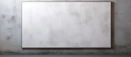 A rectangular white board with tints and shades, hanging on a concrete wall like a cloud in the sky. The font stands out against the monochrome landscape, creating a pattern in the wood