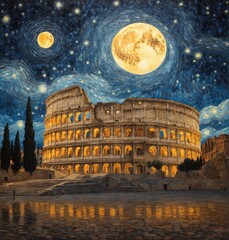Starry Night in Rome  - obrazy, fototapety, plakaty