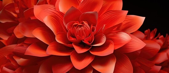 A detailed shot of a red flower, part of the rose family, against a black backdrop. The vibrant petals showcase the beauty of this flowering plant, perfect for cut flower arrangements - obrazy, fototapety, plakaty