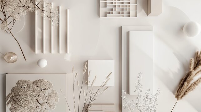 Minimalistic flat lay composition of architectural trend design