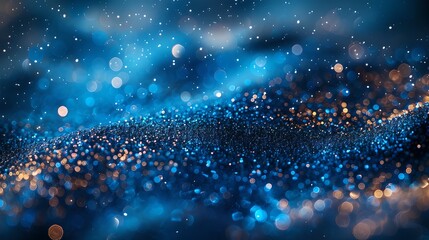 abstract blue background, blue glitter, shiny background with blurred bokeh