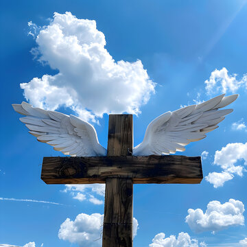 Wooden cross with wings 