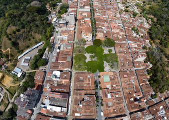 Ciudad Bolivar, Antioquia - Colombia. February 21, 2024. Aerial drone view of the municipality,...