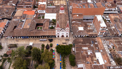 La Ceja, Antioquia - Colombia. March 9, 2024. Aerial view with drone of the town with a distance of 43.5 from Medellin.