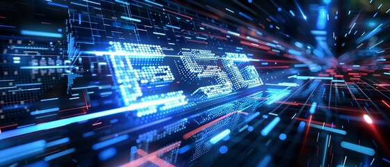 Digital blue matrix binary code forms the letters ESG , symbolizing the concept of Environmental, Social, and Governance.
