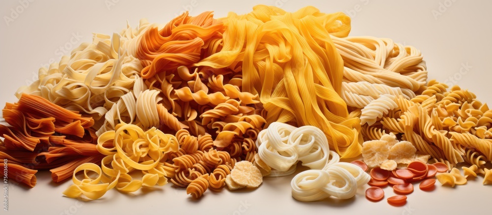 Canvas Prints a variety of pasta types are displayed on a table, showcasing different ingredients for recipes. thi