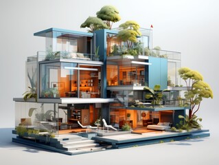 Quirky and improbable little glass-fronted model home - obrazy, fototapety, plakaty