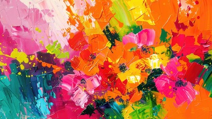 Celebrating holi festival. A vibrant, abstract explosion of tropical colors, with splashes of hot pink, vivid orange, and lime green. colorful background