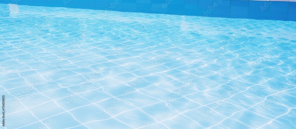 Poster close up of a sparkling swimming pool with azure water and white tiles, creating a mesmerizing patte