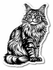 Attentive and calm Maine Coon cat sticker, a symbol of graceful pet companionship.