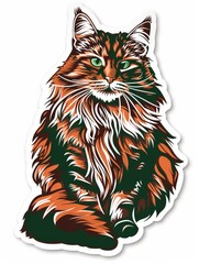 Longhair Maine Coon cat sticker, showcasing the breed's lush and vibrant fur.