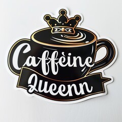 Rich and flavorful 'Caffeine Queen' coffee sticker, for the aficionado of bold espresso.