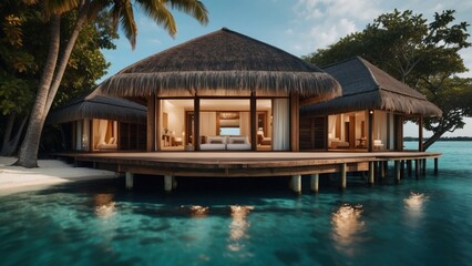 Sumptuous beachfront retreat on the idyllic shores of the Maldives, boasting unparalleled views of turquoise waters and overwater bungalows with direct access to the Ocean