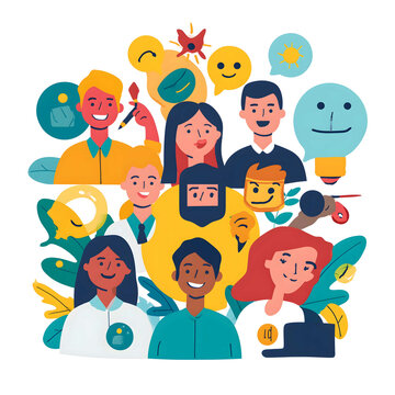 Sure, here is a sentence you can use to describe the image: Fun and diverse group of cartoon people icons for business, school, and everyday life