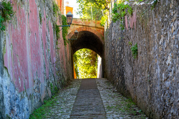 Enchanting Cobblestone Passage with Arch in Santa Margherita Ligure, Italy