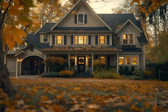 House Covered in Fall Leaves