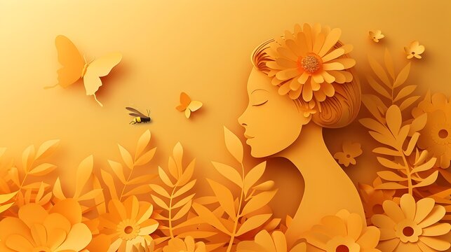 Insects Compose Stunning 3D Cut Illustrations of Ladies and Girls with Flowers on Yellow Backgrounds, To provide unique and eye-catching