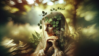 Veiled Forest Nymph Contemplating Amongst Ferns in Dreamy Light