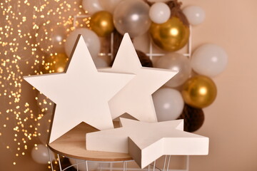 3 wooden white stars. Decorations for home and holidays