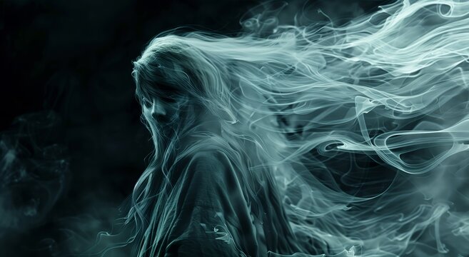 A ghostly figure made of white smoke - Powered by Adobe