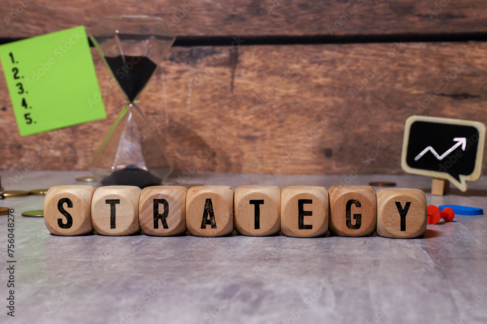 Poster strategy word made with building blocks