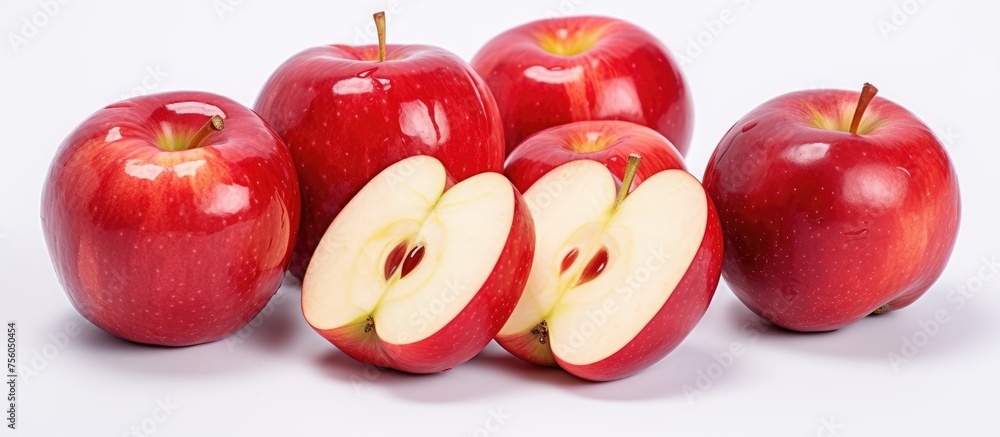 Sticker A group of red apples, a natural food staple, with one sliced in half. These superfoods are a delicious and nutritious ingredient in many dishes