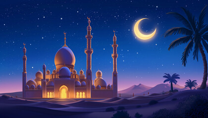 islamic background with mosque , eid moubarak , ramadan moubarak , eid fitr , eid adha