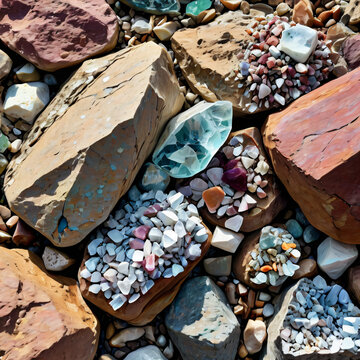 Beach stones and market stones with food, chocolate, nature, sweet dessert ingredient in red, white market