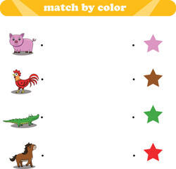 Fototapeta premium Worksheet education for children. Match wild animals by color. Vector illustration 