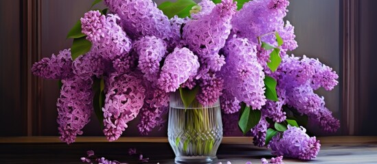 A flowerpot containing a vibrant purple houseplant is displayed on a table, showcasing its beautiful violet petals in a vase