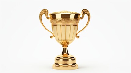 Craft an image of a gold trophy cup, elegantly isolated on either a transparent or white background 