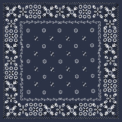 Vintage Navy Blue Bandana Square Print
