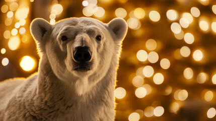 Urso polar isolada e ao fundo luzes amarelas - Papel de parede - obrazy, fototapety, plakaty