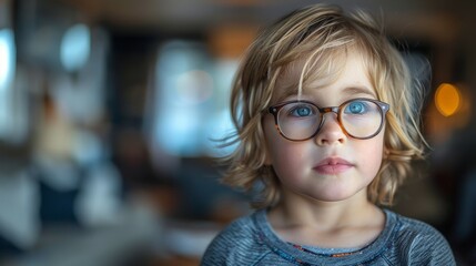 Young Boy With Glasses Looking at Camera - obrazy, fototapety, plakaty