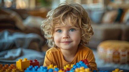 Little Boy Building With Legos