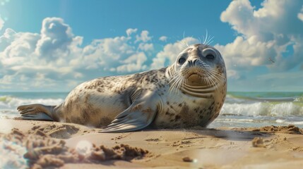 Fototapeta premium seal sunbathing on the beach generative ai