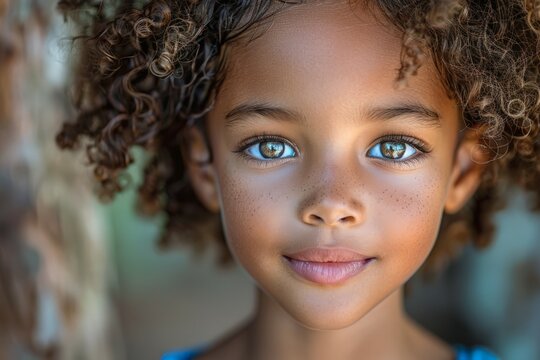 Close-Up of Young Child With Curly Hair