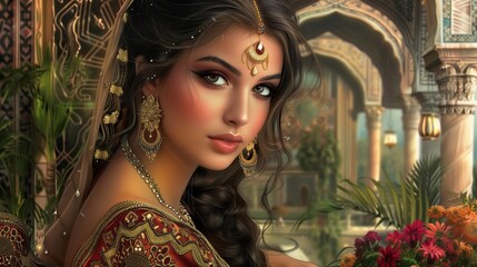 Stunning Persian Woman Portrait, Golden Adornments, Ancient Gods Whisper