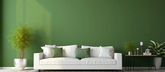 Foto op Canvas Modern interior with a white sofa and green wall © Vusal