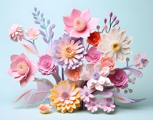 Obraz na płótnie Canvas 3D fantastic plastic glass flowers, multi-colored, pink, blue, yellow, green