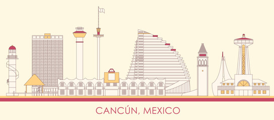 Cartoon Skyline panorama of city of Cancun, Mexico - vector illustration - obrazy, fototapety, plakaty