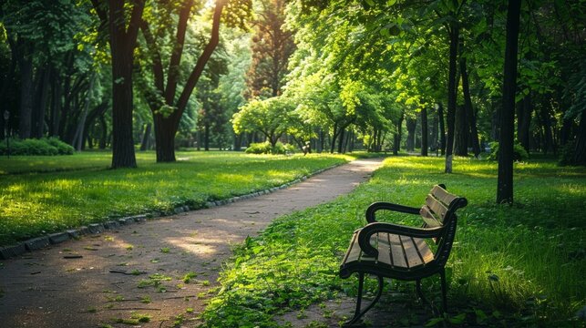 park with an empty bench in the middle generative ai