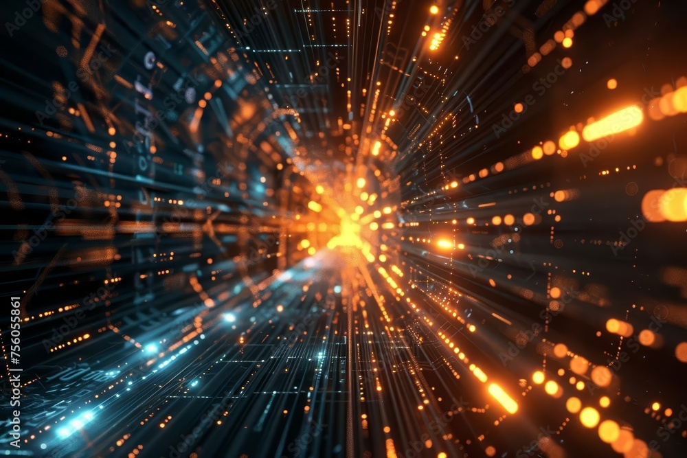 Poster abstract representation of digital data storage emphasizing technological advancements and informati
