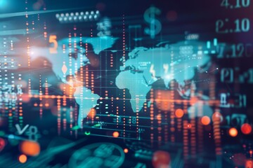 Fototapeta premium Global finance concept With icons representing worldwide investments Currencies And global markets Symbolizing interconnected economic activities