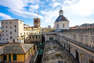 Tuinposter Historic Cathedral Dome and Tower with Genoa City Backdrop, Italy © Emad Aljumah