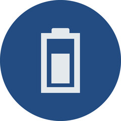 Minimalist single battery icon on blue circle. Mobile battery icon for web and app design.