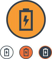 Set of battery icons featuring charge levels. Battery charging icon. Flat design style.