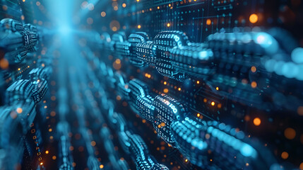 Obraz premium Technological Trust Trails: Delving into Blockchain's Depiction of Security, Connectivity, and Cryptography Through Interconnected Nodes and Chains, cyber security 