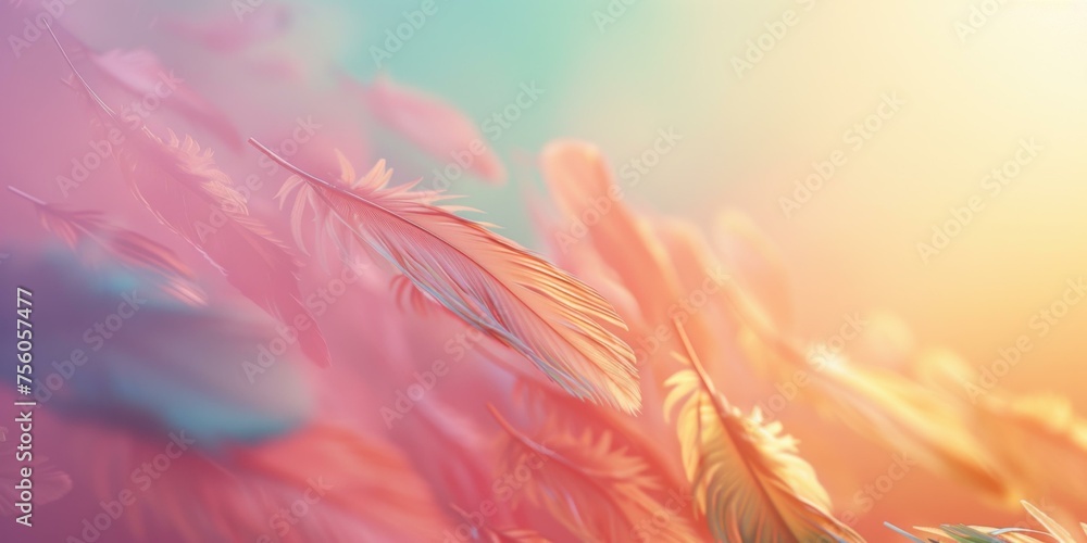 Aufkleber a colorful background with many feathers. generative ai.