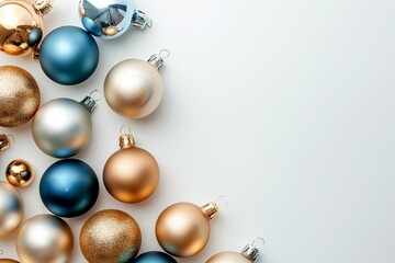 Naklejka na ściany i meble Minimalist christmas and new year background with elegant gold and blue ornaments Offering a modern twist on holiday decor